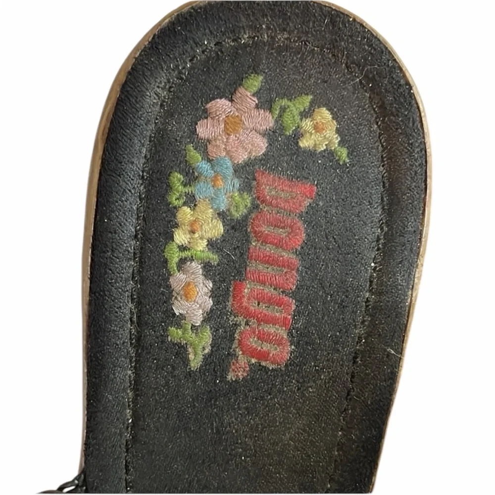 Bongo size 10 black braided leather open toe wedge faux cork heel